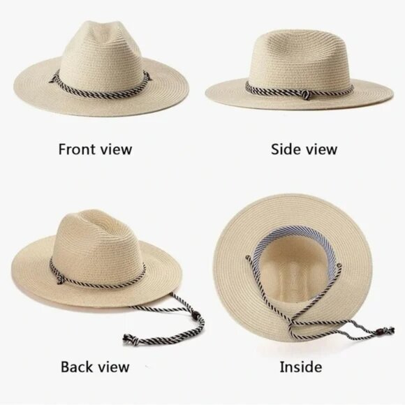 Sun Hat for Women Pamana Summer Wide Brim Straw Fedora Travel Chinstrap - Picture 3 of 4